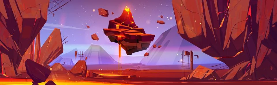 Space, alien planet landscape with rocks and lava Stock Illustration