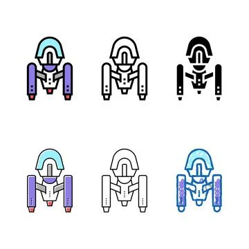 Space alien ship color icon set vector Stock Illustration