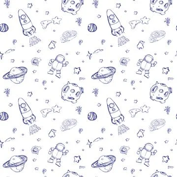 Space and astronaut seamless pattern. Starry sky background with cosmic eleme Stock Illustration