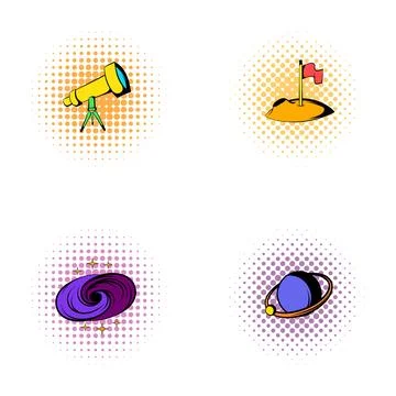 Space and astronomy comic style icons set Stockillustratie