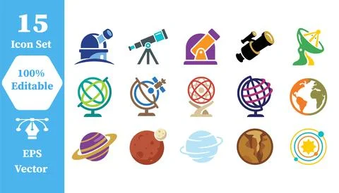Space and astronomy science icon set with astronomy telescope exploration Ilustración de archivo