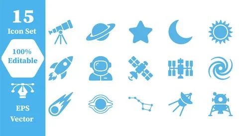 Space and astronomy vector icon set with astronomy astronaut satellite Stock Illustration
