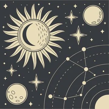 Space and Astronomy Vector Illustrations with Moon Phases and Stars Illustrazione stock