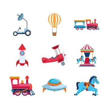 Space and carousel vehicles icon set, colorful design Illustrazione stock