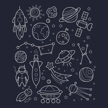 Space And Cosmic Objects Black  White Wallpaper Stock Illustration
