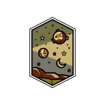 Space and galaxy monoline or line art for adventure graphic illustration art Stock Illustration