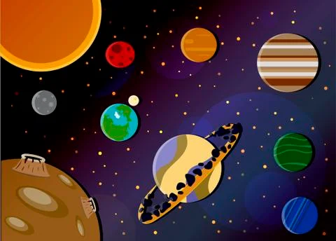Space and planet background. Planets surface with craters, stars and comets in Stock Illustration