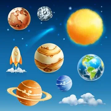 Space and planet, vector icon set Stock Illustration