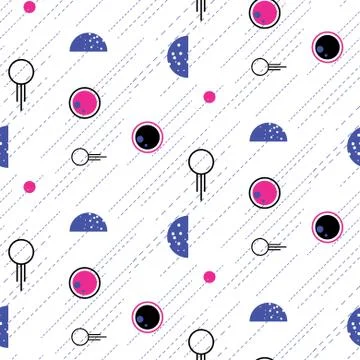 Space and planets abstract flat line style geometric seamless pattern art Stock Illustration