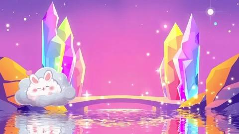 Space and Rabbit sitting on Cloud - Crystal Land Theme Video Stock Footage 305730493