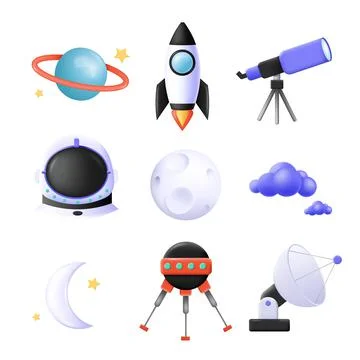 Space and science icon set 3d vector illustration Illustrazione stock