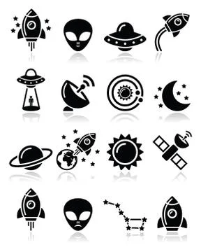 Space and UFO vector icons set Stock Illustration