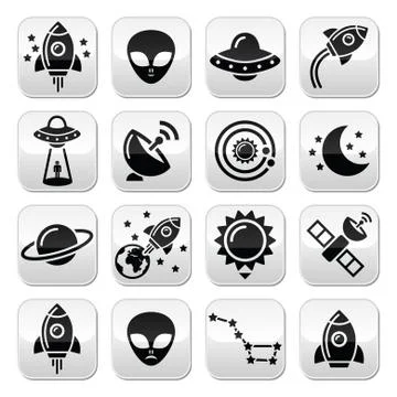 Space and UFO vector icons set Stock Illustration