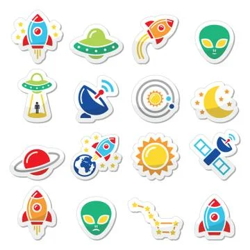 Space and UFO vector icons set Stock Illustration