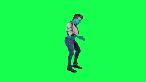 Space animated blue man in blue and white suit dancing from left angle on green Stock-Footage 247974012