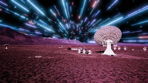 Space Antenna Arrays, with hyper tunnel sky background - 3d graphics Stock Footage 153186166