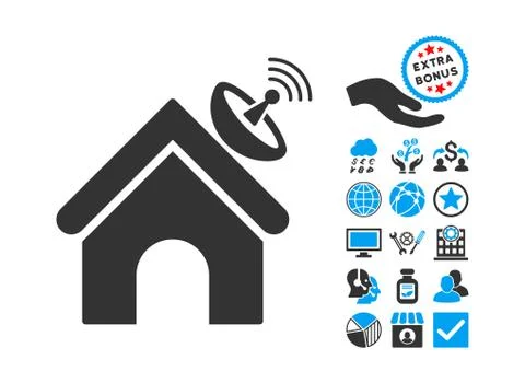 Space Antenna Building Flat Vector Icon With Bonus Ilustración de archivo