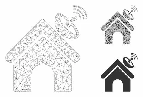 Space Antenna Building Vector Mesh Wire Frame Model and Triangle Mosaic Icon Ilustración de archivo