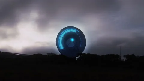 Space array beaming laser signals to Satellites - 3d graphics animation Stock-Footage 159776308