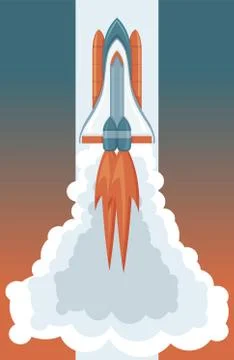 Space art, rocket launching vector retro style illustration. Shultte with steam Illustrazione stock