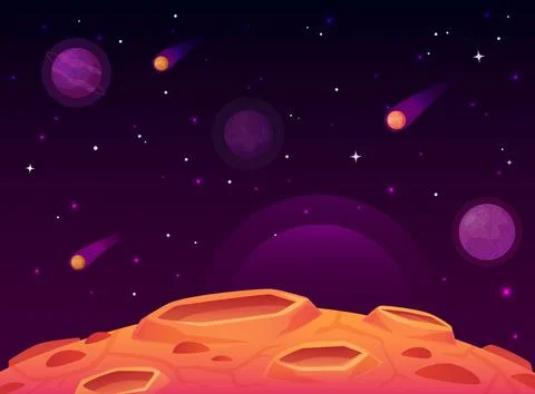 Space asteroid surface. Planet with craters surface, space planets landscap.. Illustrazione stock