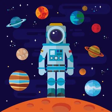 Space, astronaut and planets. Stock Illustration