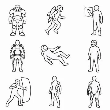 Space Astronaut Robot Line Art Illustration Set Silhouette 库存插图