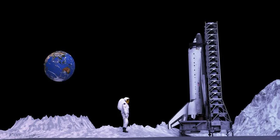 Space astronaut science rocket spaceflight technology earth world planet moon Stock Illustration
