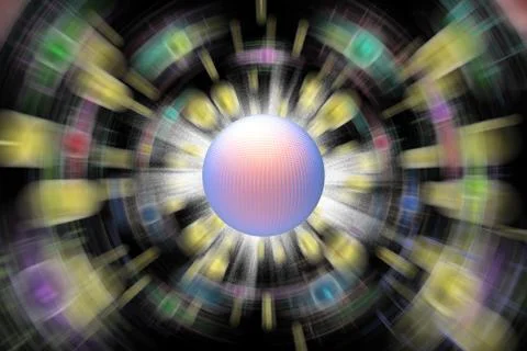 Space atoms planets black background - 3D illustration. 스톡 일러스트