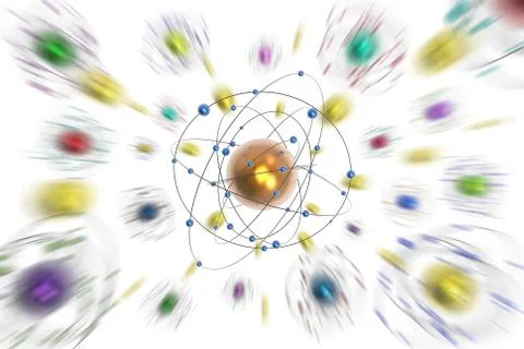 Space atoms planets white background - 3D illustration. Иллюстрация