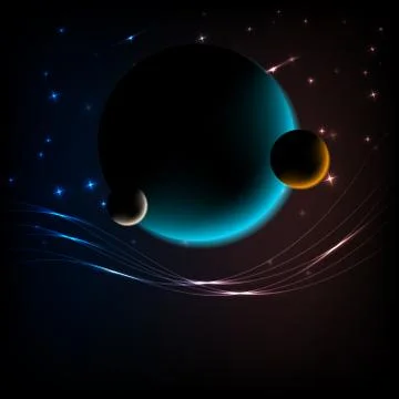 Space background with 3 planets and space for text 스톡 일러스트