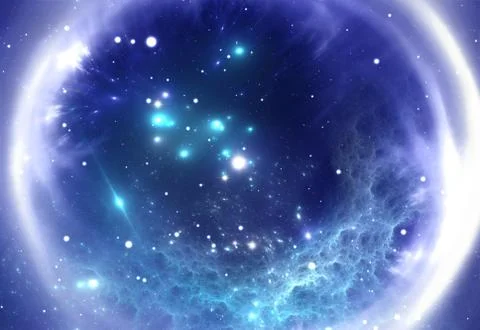 Space background with blue ring nebula and stars Stock Illustration