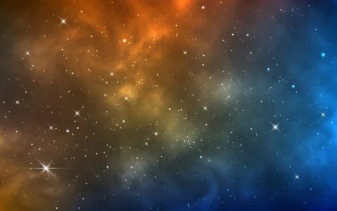 Space background with bright nebula. Realistic yellow and blue universe. Gala Stock Illustration
