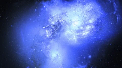 Space background. Camera is flying through the blue nebula. The stars are Видео 124066311