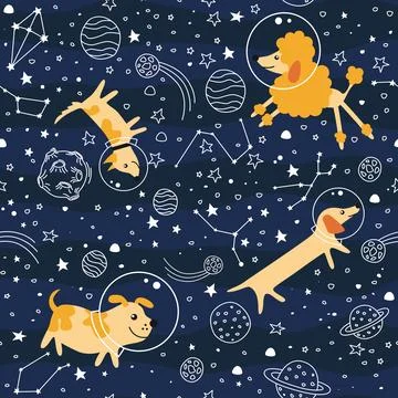 Space background with dogs astronauts Stock Illustration