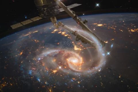 Space background Earth with iss. Elements of this image furnished by NASA Stock Photos