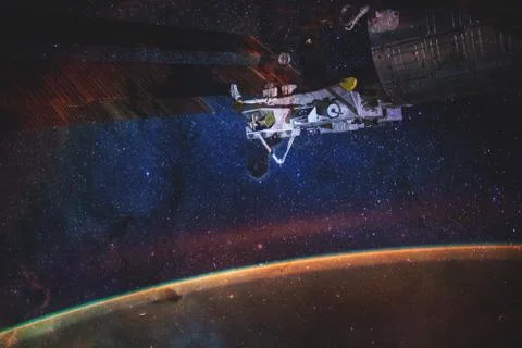 Space background Earth with iss. Elements of this image furnished by NASA Stock Photos
