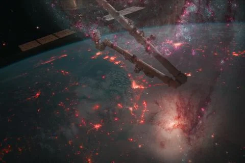 Space background Earth with iss. Elements of this image furnished by NASA 写真素材