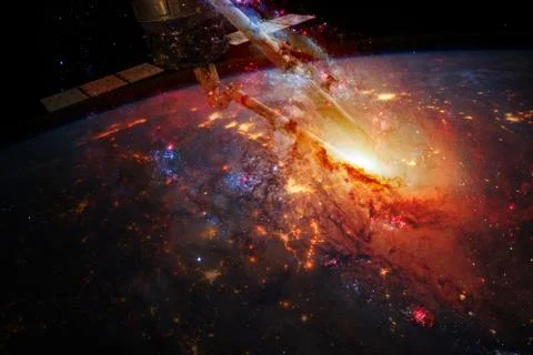 Space background Earth with iss. Elements of this image furnished by NASA 스톡 사진