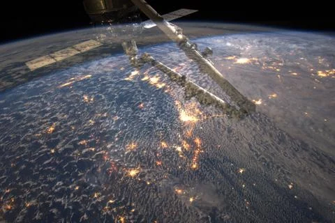Space background Earth with iss. Elements of this image furnished by NASA 스톡 사진