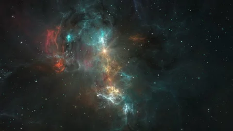 Space background. Fly through colorful fractal nebula with starfield. 3D sc.. Stock Footage 243672421