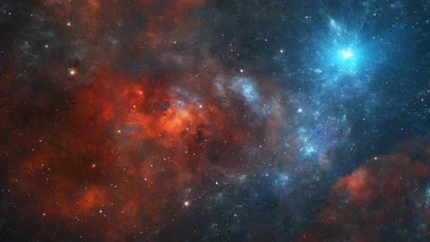 Space background. Flying through colorful nebula in red and blue color with s 库存影片 155368327