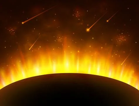 Space background with gold light. Sun planet. Solar eclipse. Bright realistic Stock Illustration