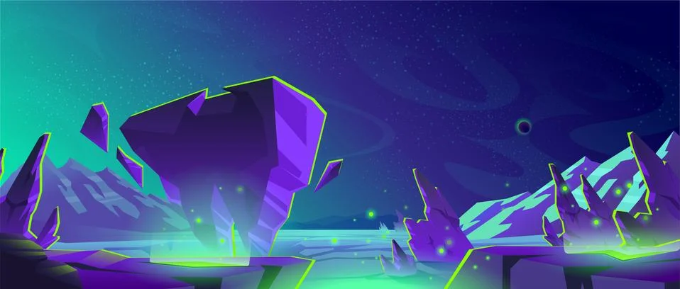 Space background with landscape of alien planet Stock Illustration