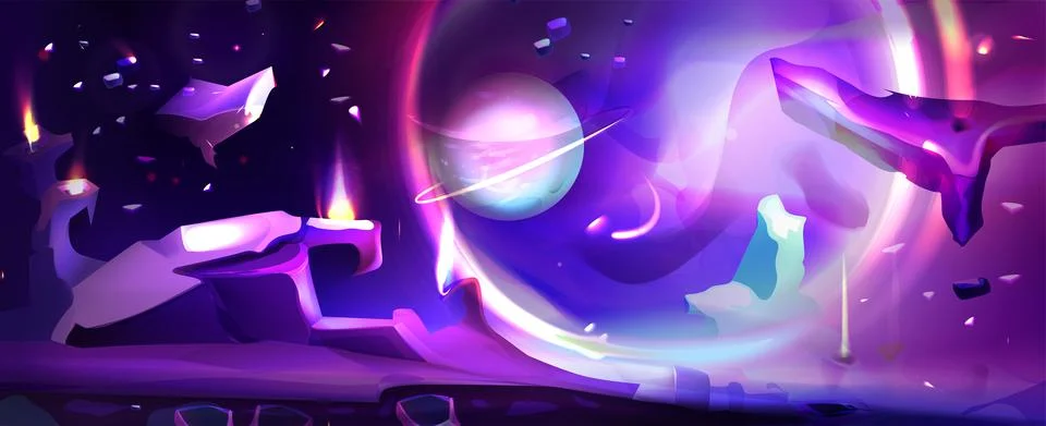 Space background with landscape of alien planet Stock Illustration