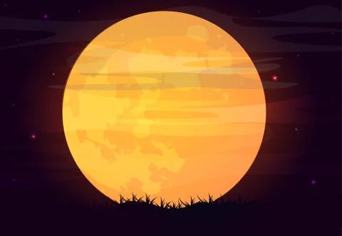 Space background, large bright moon in macro and night starry sky. Stock Illustration