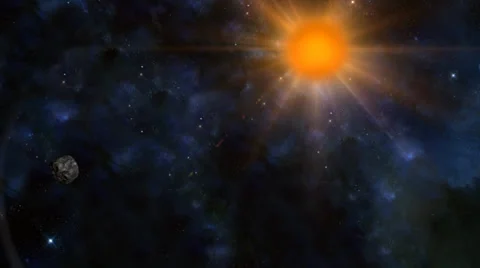Space background with lens flare sun and 3d meteor Stock Footage 39863681