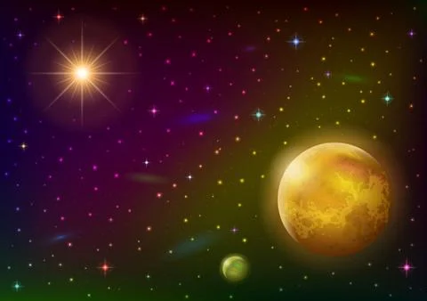 Space background with planet and sun Stock Illustration