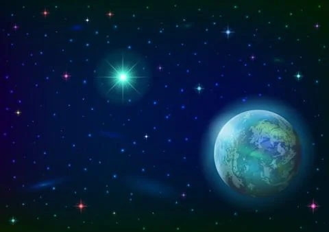 Space background with planet and sun Stock Illustration