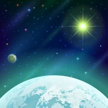 Space background with planet and sun Stock Illustration